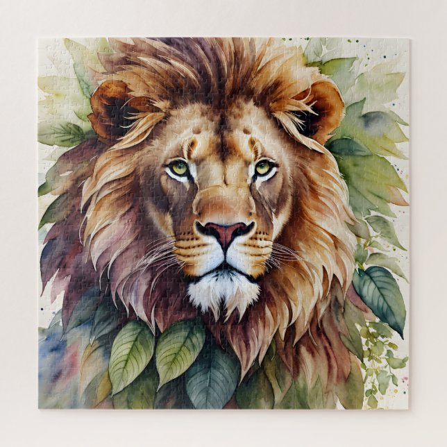 Quebra-cabeça Lion Mane Portrait Botanical Watercolor (Vertical)