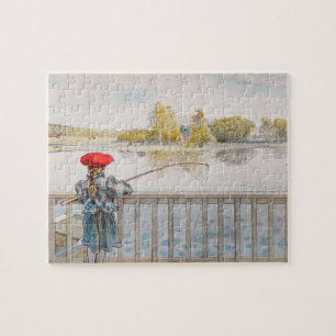 Quebra-cabeça Lisbet Pescando por Carl Larsson, Arte Fino Vintag