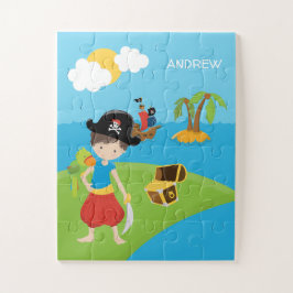 Quebra-cabeça Little Boy Pirate com tesouro e papagaio