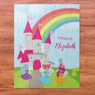 Quebra-cabeça Little Girl Fairy Princess com Rainbow e Castle