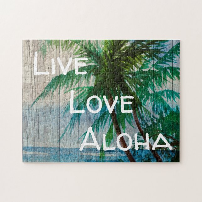 Quebra-cabeça Live Love Aloha Palm Tree Sinal de Praia (Horizontal)