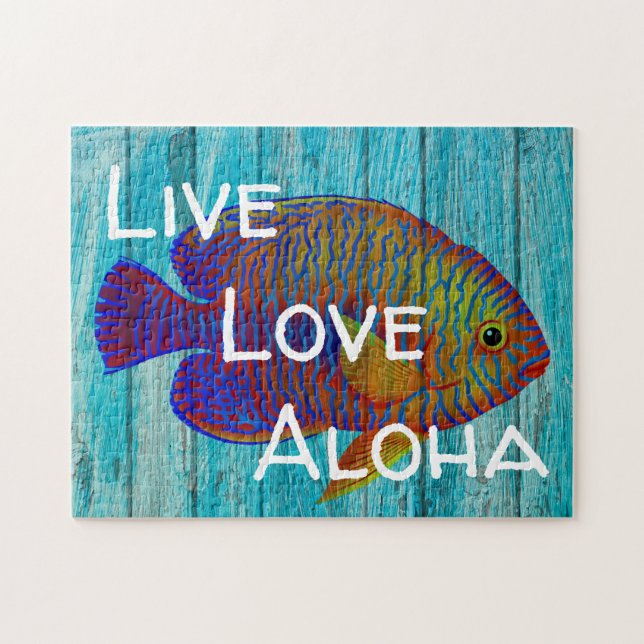 Quebra-cabeça Live Love Aloha Tropical Fish Beach Sinal (Horizontal)