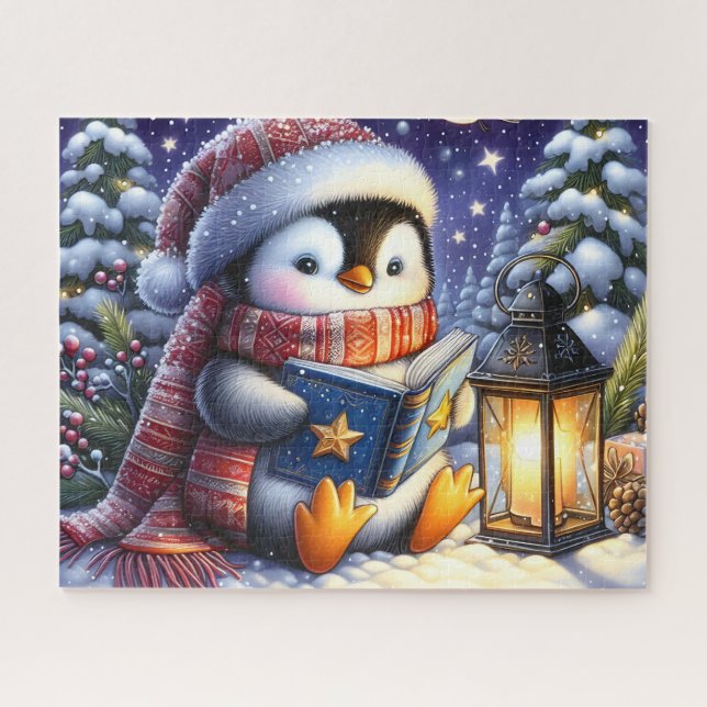 Quebra-cabeça Livro de Natal de Leitura de Pinguim (Horizontal)
