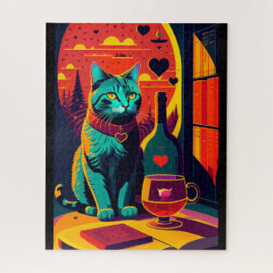 Quebra-cabeça Livros De Gato E Vinho