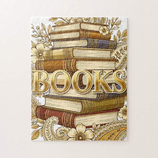 Quebra-cabeça Livros Leitores Escritores Poetas Bibliófilos Ouro (Vertical)