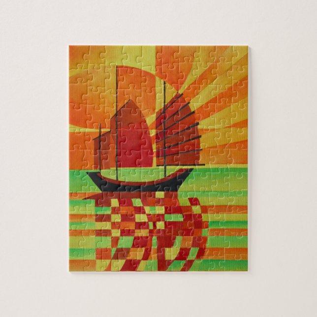 Quebra-cabeça Lixo no Mar de Abstrato Verde Cubista (Vertical)