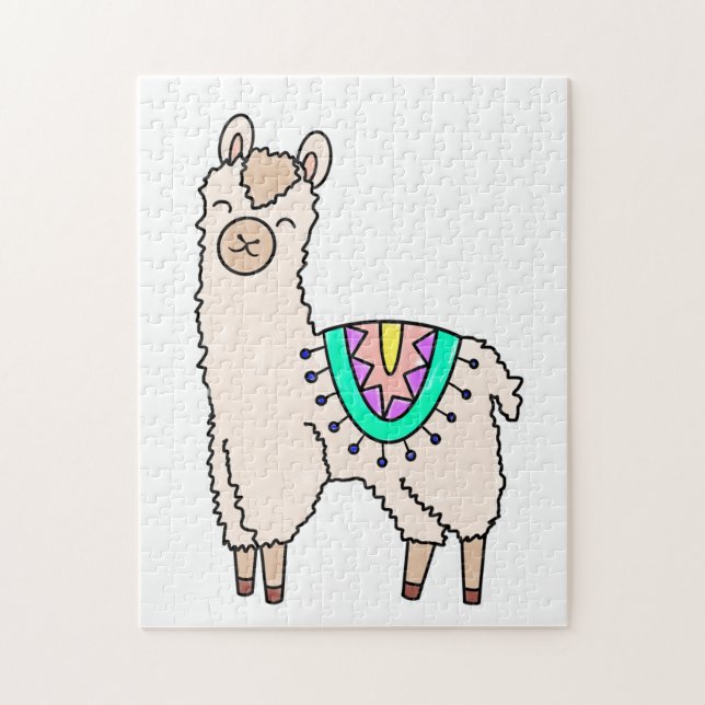 Quebra-cabeça llama alpaca de desenho animado sorridente e feliz (Vertical)
