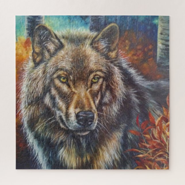 Quebra-cabeça Lobo Arte Parede Acrílico no outono (Vertical)