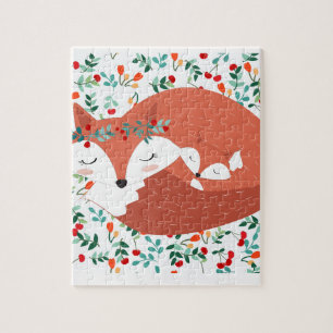 Quebra-cabeça Lobo bonito adorável da raposa da mãe do vintage