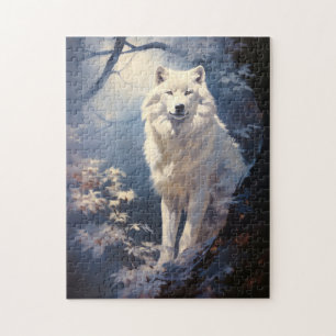 Quebra-cabeça Lobo Branco Adorável Baixo da Lua