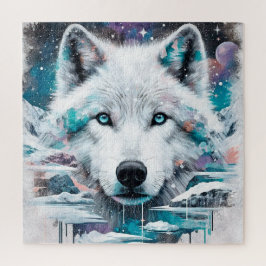 Quebra-cabeça Lobo Branco Místico na Galáxia Congelada