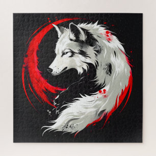 Quebra-cabeça Lobo Branco Vermelho Lunar