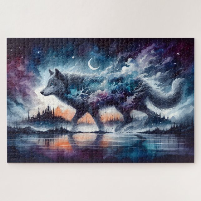 Quebra-cabeça Lobo Celestial Caminhando Através das Estrelas (Horizontal)