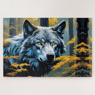 Quebra-cabeça Lobo cinza na Floresta Ouro