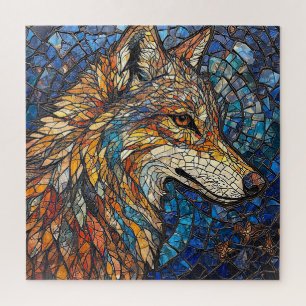 Quebra-cabeça Lobo com Peças de Vidro Coloridas Vibrantes