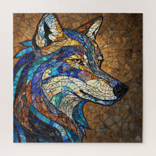 Quebra-cabeça Lobo com Peças de Vidro Coloridas Vibrantes