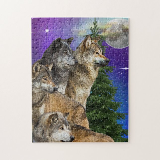 Quebra-cabeça lobo e Lua (Vertical)