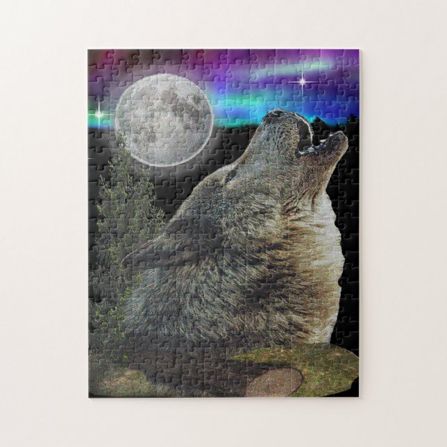 Quebra-cabeça lobo e lua (Vertical)