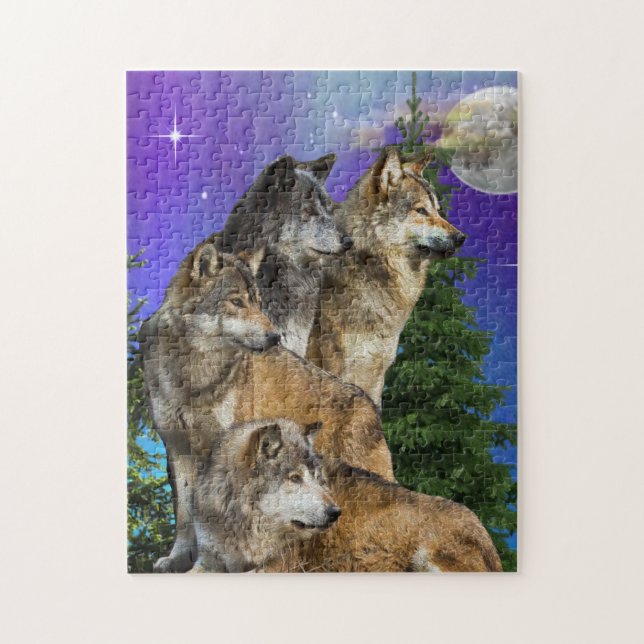 Quebra-cabeça lobo e Lua (Vertical)