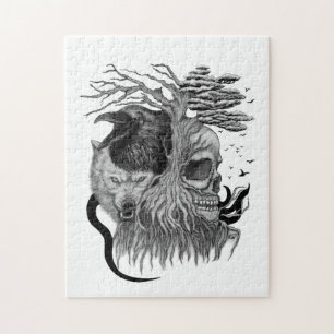 Quebra-cabeça Lobo e Raven com crânio