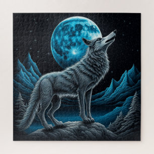 Quebra-cabeça Lobo em frente à lua cheia arte AI