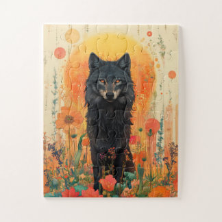 Quebra-cabeça Lobo negro místico em pé