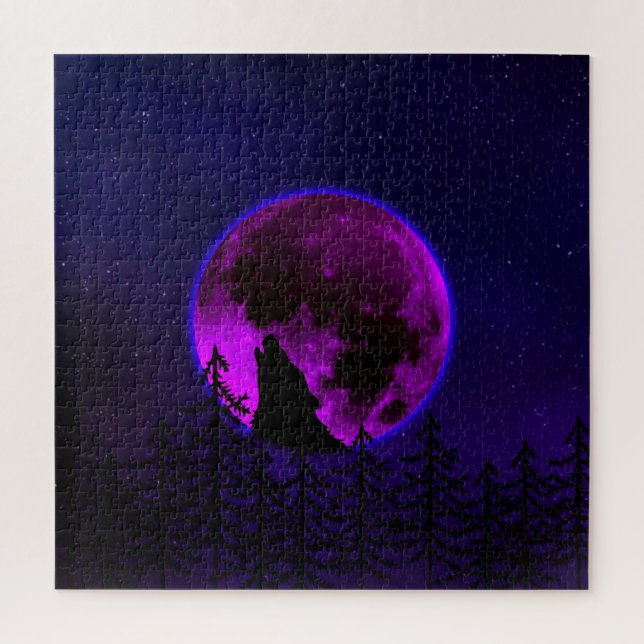 QUEBRA-CABEÇA LOBO UIVANDO LUA MAGENTA   (Vertical)