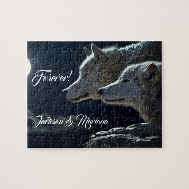 Quebra-cabeça Lobos cinzentos bonitos na noite (Horizontal)