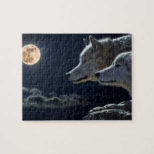 Quebra-cabeça Lobos do lobo que urram na Lua cheia na noite