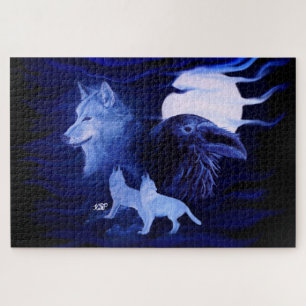Quebra-cabeça Lobos e Raven com lua de cheio