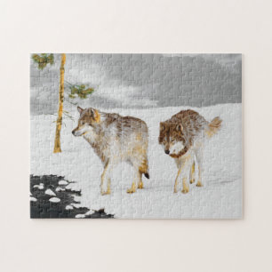 Quebra-cabeça Lobos na Pintura da Neve - Arte Original da Vida S