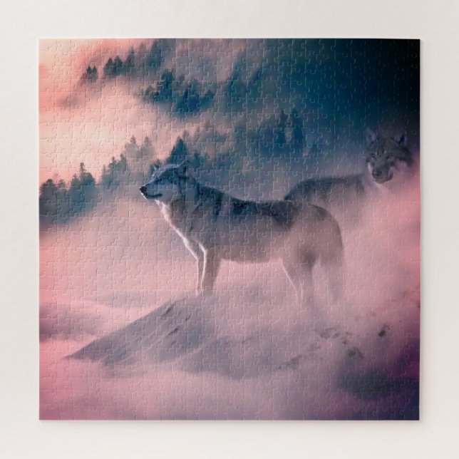 Quebra-cabeça lobos no nascer do sol (Vertical)