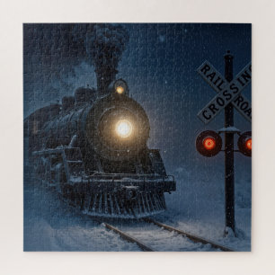 Quebra-cabeça Locomotiva a Vapor Antiga no Inverno