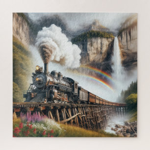 Quebra-cabeça Locomotiva Vintage a Vapor num Comboio