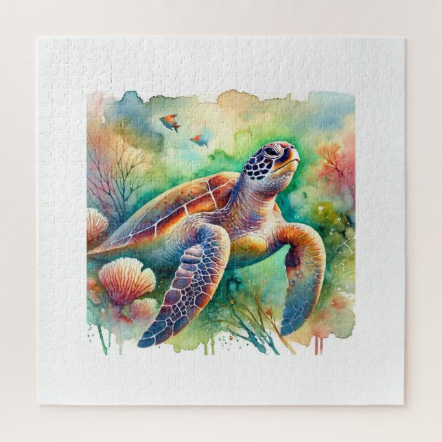 Quebra-cabeça Loggerhead Sea Turtle 010824AREF108 - Watercolor (Vertical)