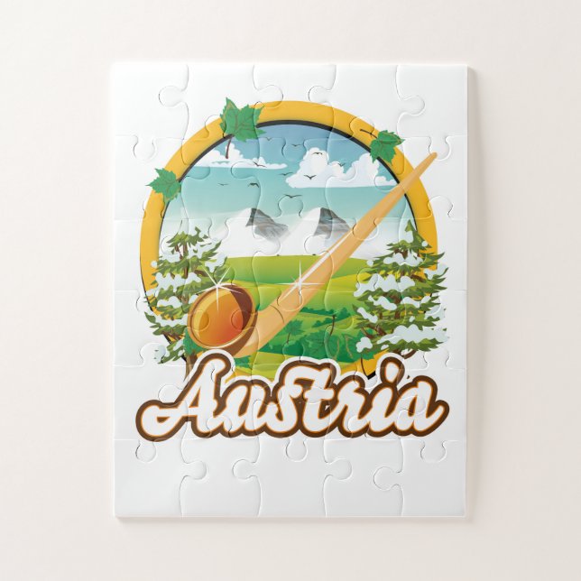 Quebra-cabeça logotipo de viagem retrô da Áustria (Vertical)