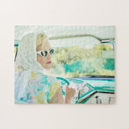 Quebra-cabeça Loira de 1950 em Turquoise Thunderbird