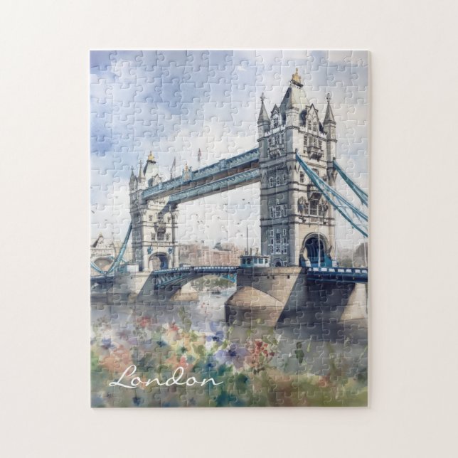 Quebra-cabeça London Tower Bridge Viagem Watercolor (Vertical)
