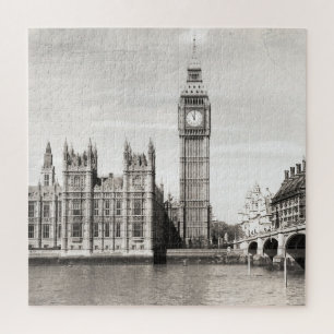 Quebra-cabeça Londres antiga, preto e branco.