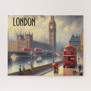 Quebra-cabeça Londres num Rainy Day Red Bus Westminster