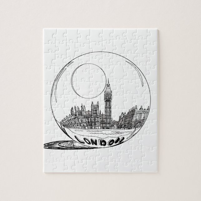Quebra-cabeça Londres numa bola de vidro. (Vertical)
