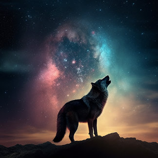 Quebra-cabeça Lone Wolf Howling na Colorful Nebula Jigsee Quebra