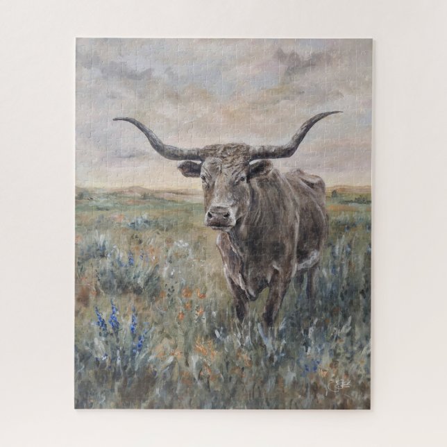 Quebra-cabeça "Longhorn" pintado à mão (Vertical)