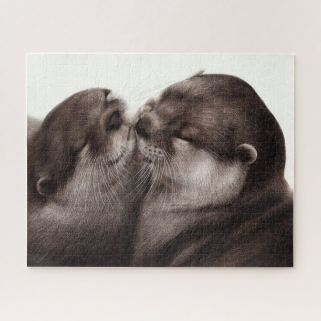 Quebra-cabeça Lontras se Beijando - Arte de Vida Selvagem Pintad (Horizontal)