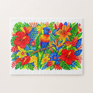 Quebra-cabeça Lorikeet Arco-íris Hibisco Tropical Marcador Arte