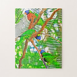 Quebra-cabeça Loris Colorido num galho - papagaios - pintura
