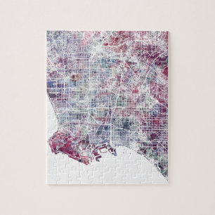 Quebra-cabeça Los Angeles map California watercolor painting