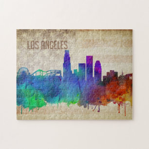 Quebra-cabeça Los Angeles, skyline da cidade da aguarela de CA