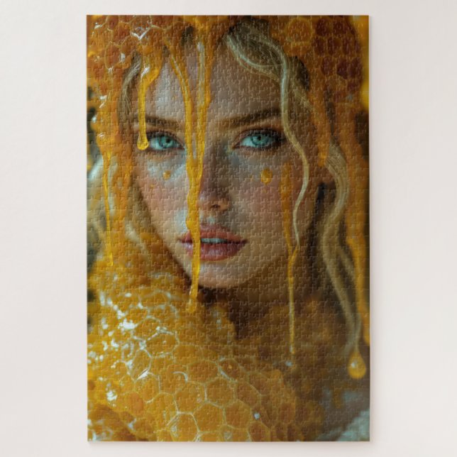 Quebra-cabeça Loura Bela Deusa num Brilho de Honeycomb (Vertical)