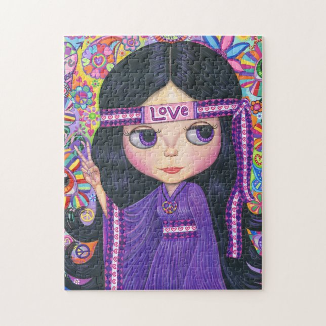 Quebra-cabeça Love Hippie Girl Sinal Big Eyes Purple (Vertical)